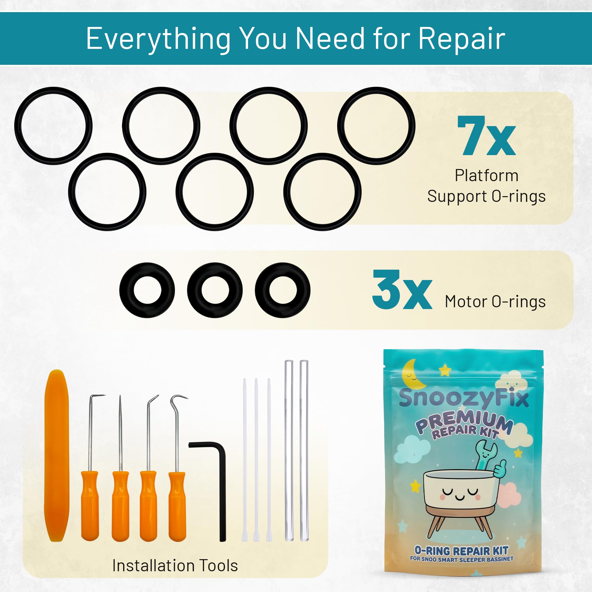O-Ring Repair Kit for Snoo Smart Sleeper Bassinet (O-Rings, Full Tool Set & Motor Bearings)