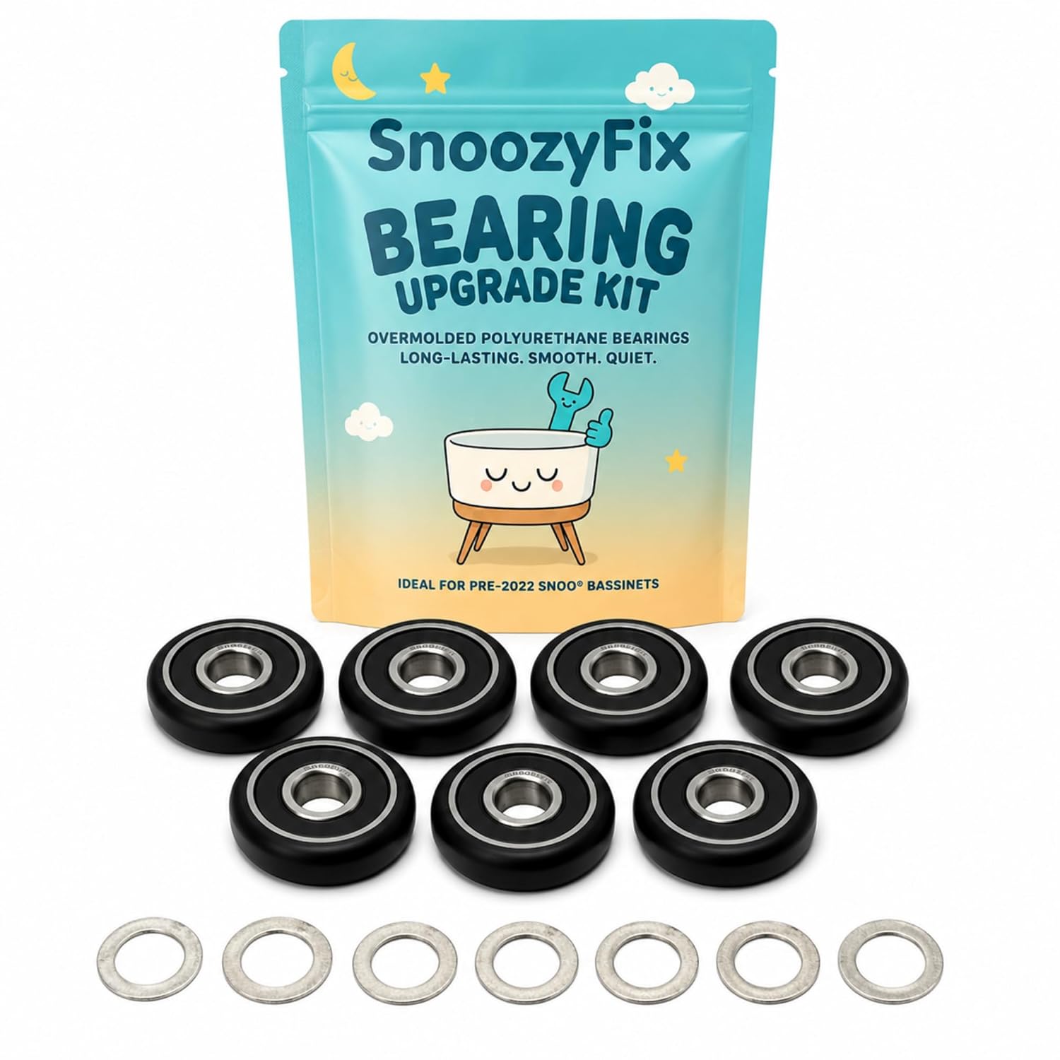 Bearing Upgrade Kit for SNOO® Smart Sleeper – 7 Upgraded Support Bearings + 7 Precision-Fit Spacers – Best for Pre-2022 Units