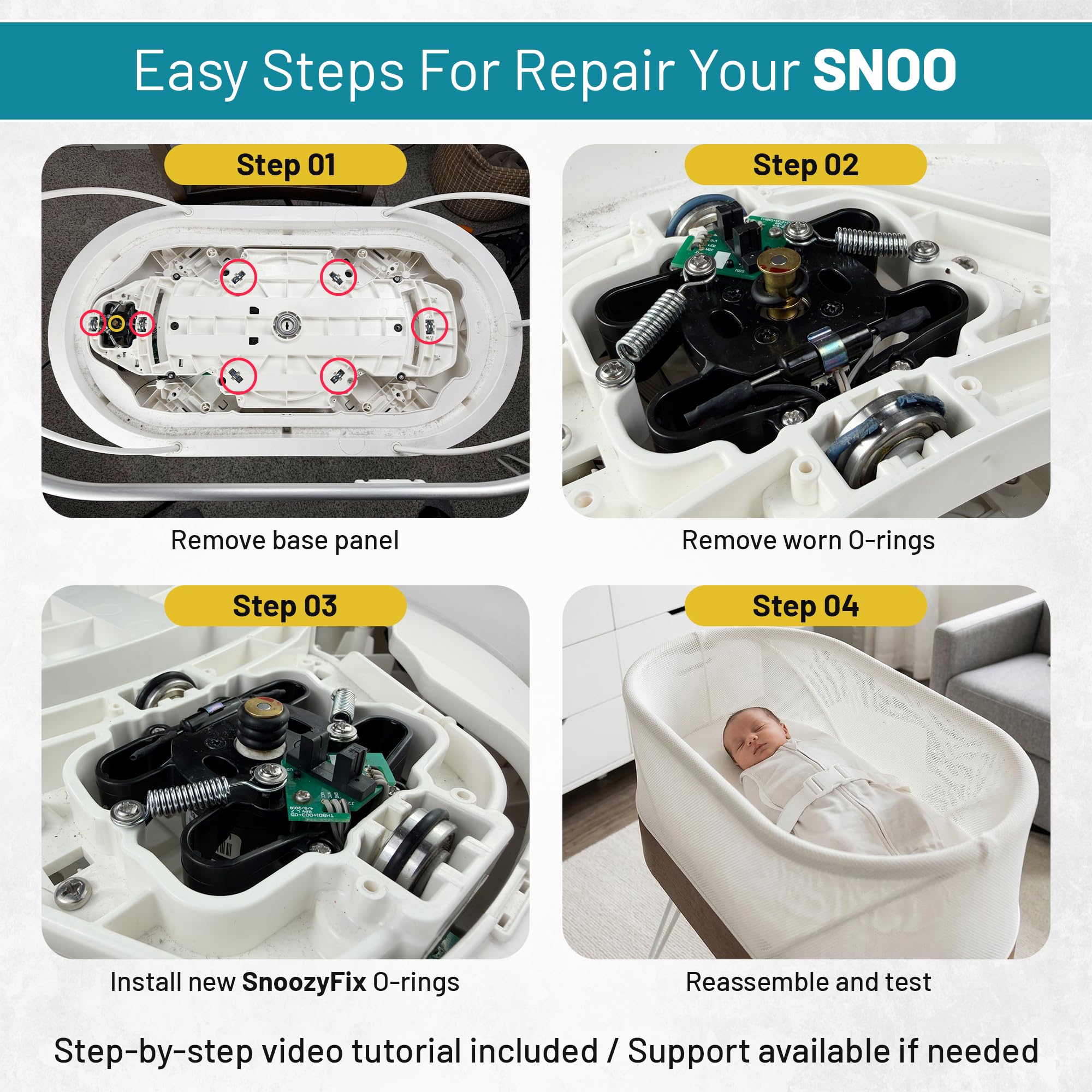 O-Ring Repair Kit for Snoo Smart Sleeper Bassinet (O-Rings, Full Tool Set & Motor Bearings)